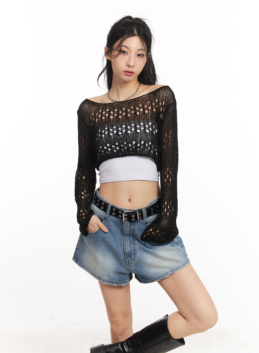 Crochet Micro Knit Sweater CA514