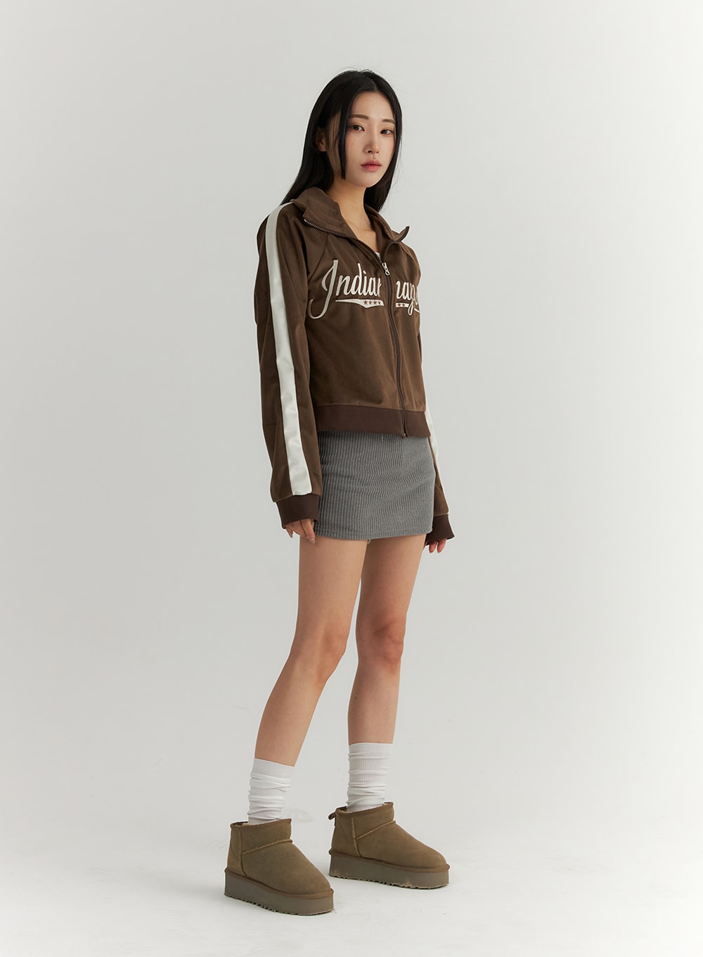 Zip Up Velvet Lettering Jacket CD311