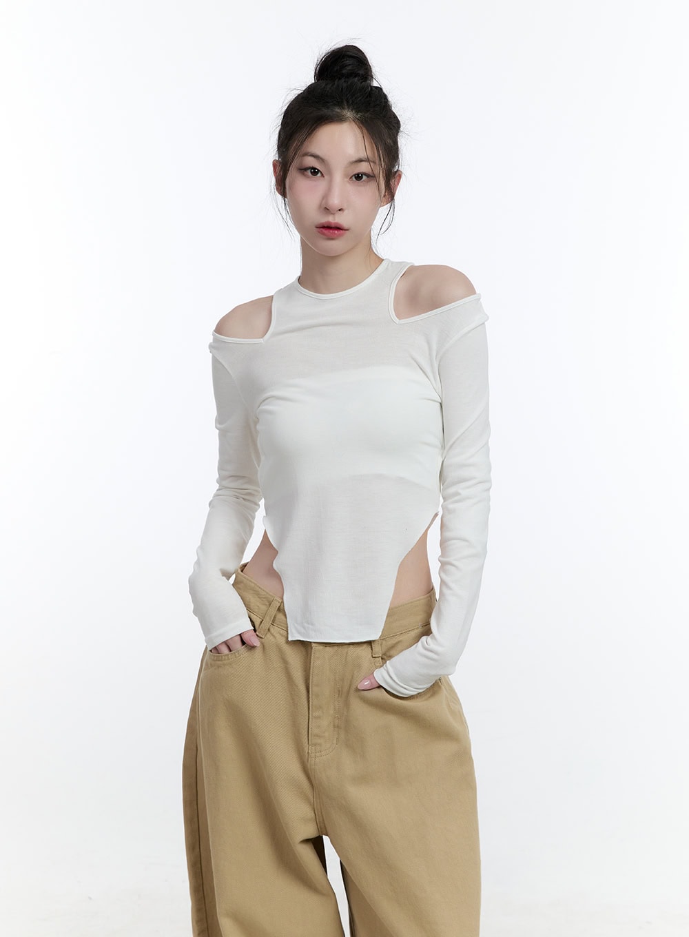 Shoulder Cut-Out Crop Top CJ521