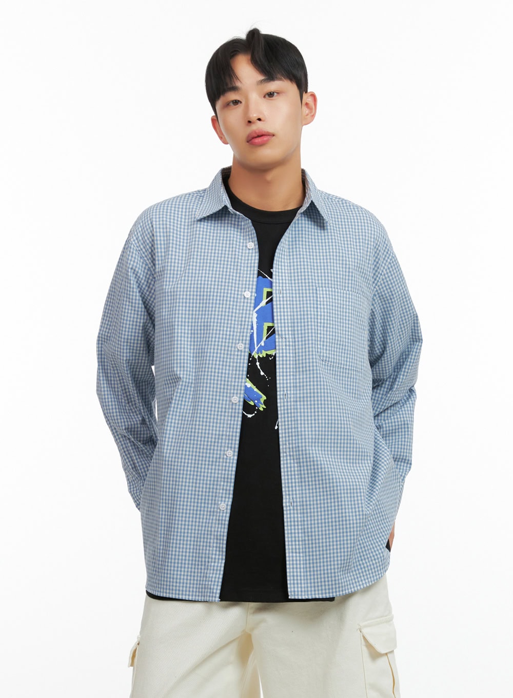 Men's Gingham Cotton Collared Shirt IU412