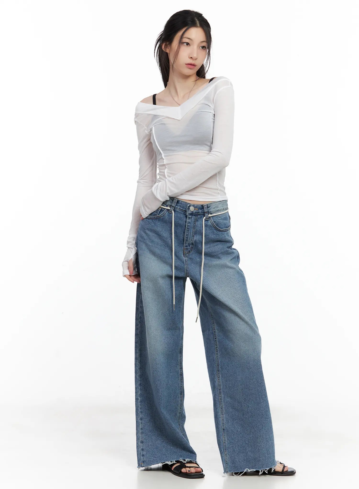 Sheer Back-Slit Long-Sleeve Tee CU530