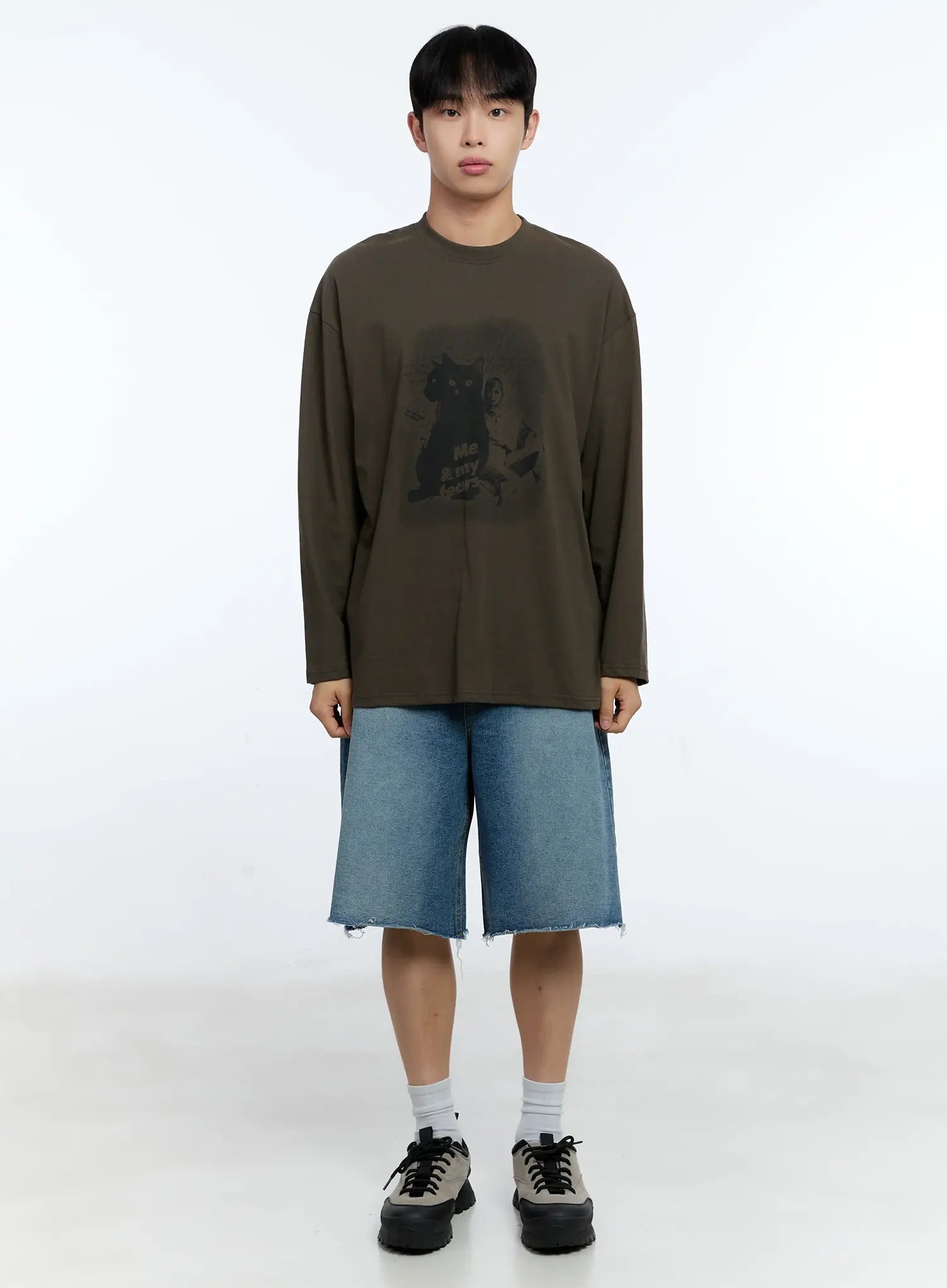 Men's Cat Graphic Long Sleeve T-Shirt IG515