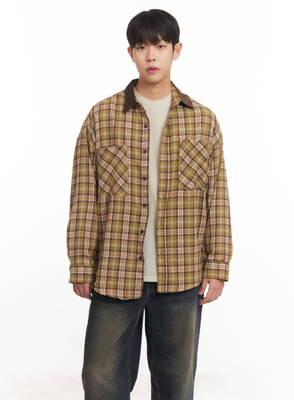 Men's Checkered Oversize Collared Shirt IM527