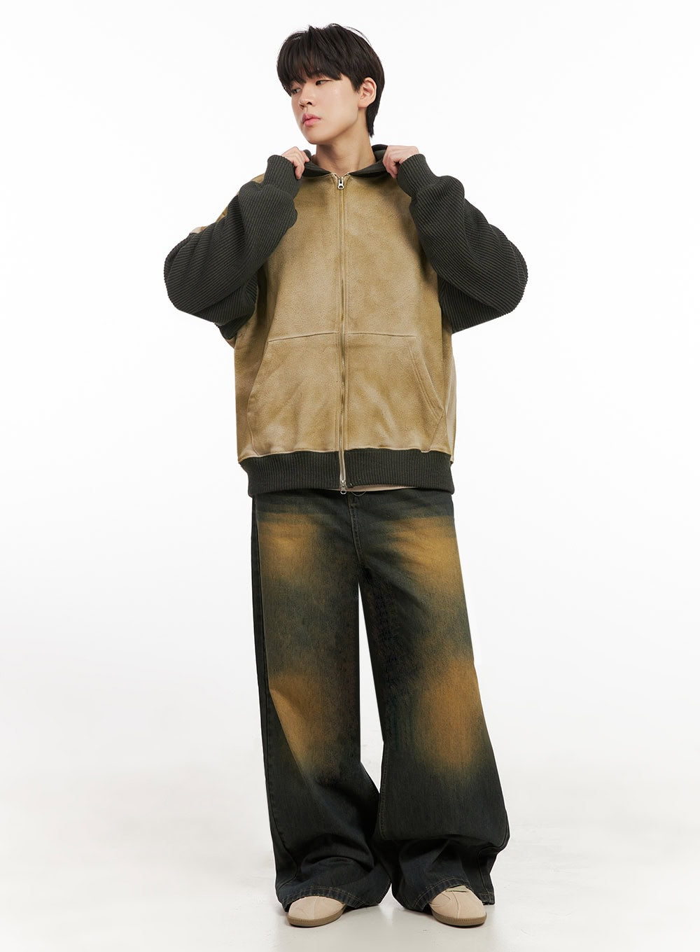 Men's Washed Relaxed-Fit Jeans (Dark green) IJ517