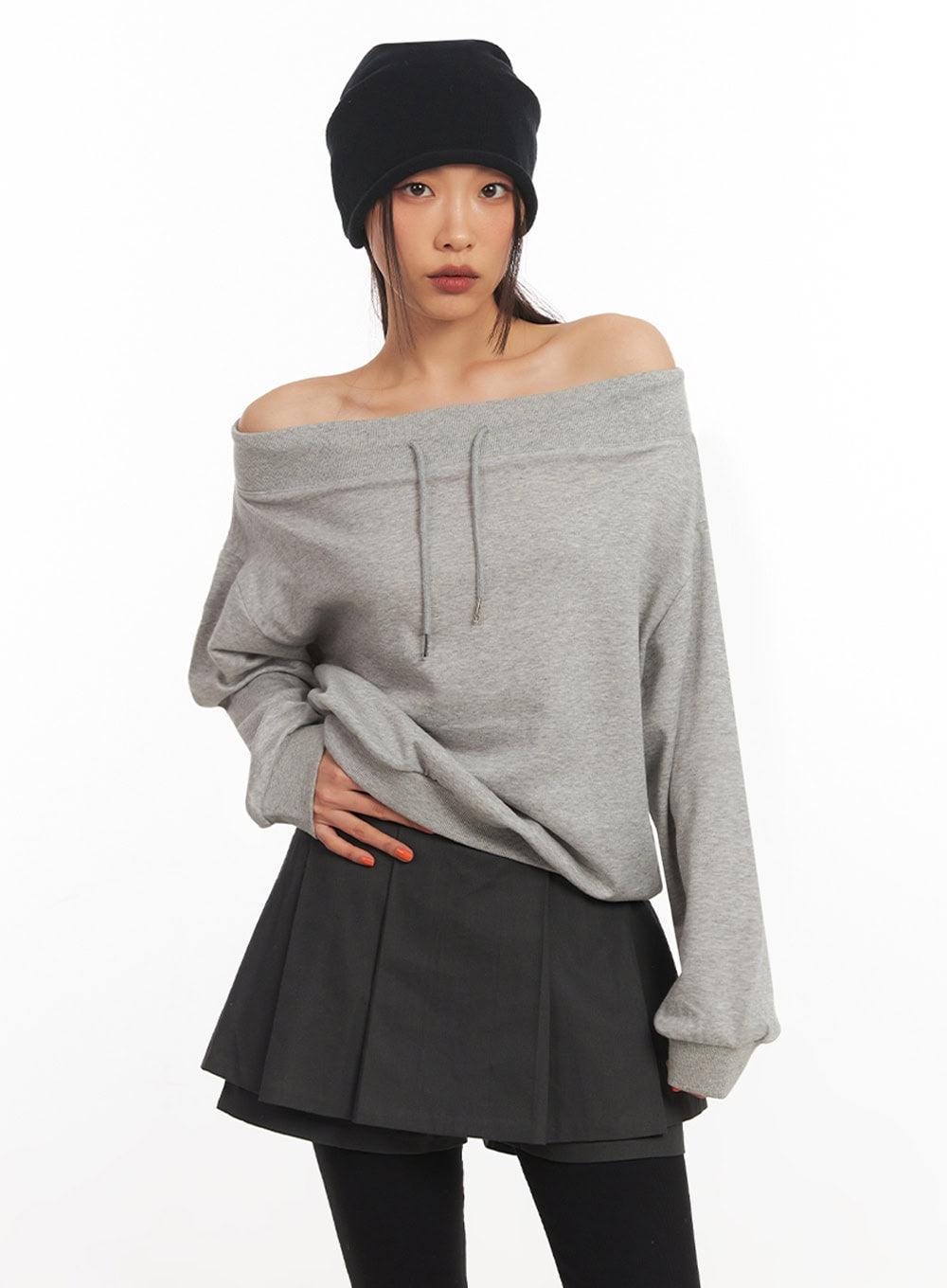 Stringed Off-Shoulder Sweatshirt IA504