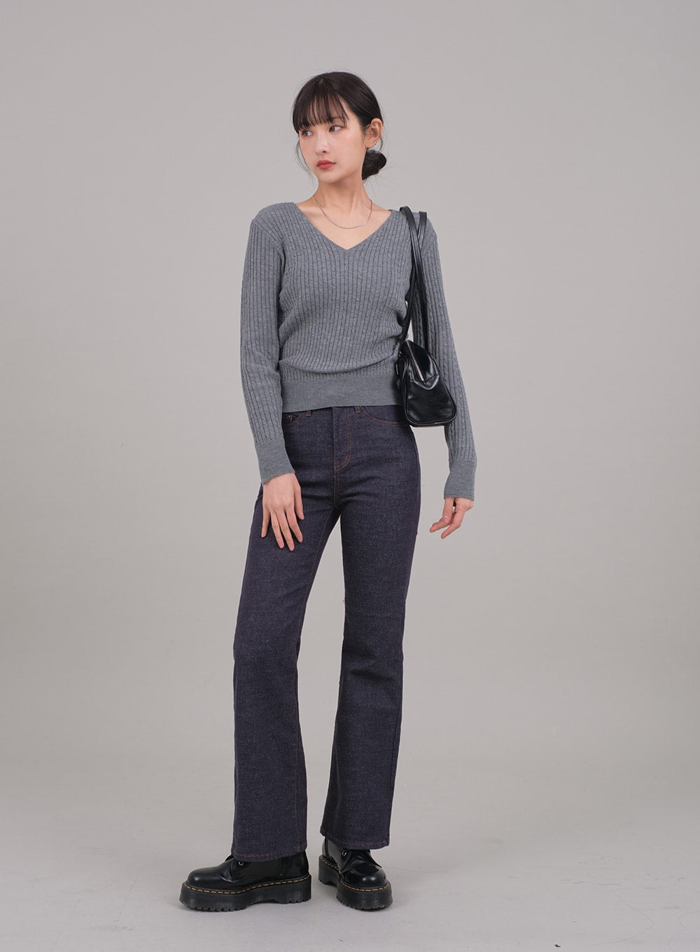 V Neck Cable Knit Top C2701