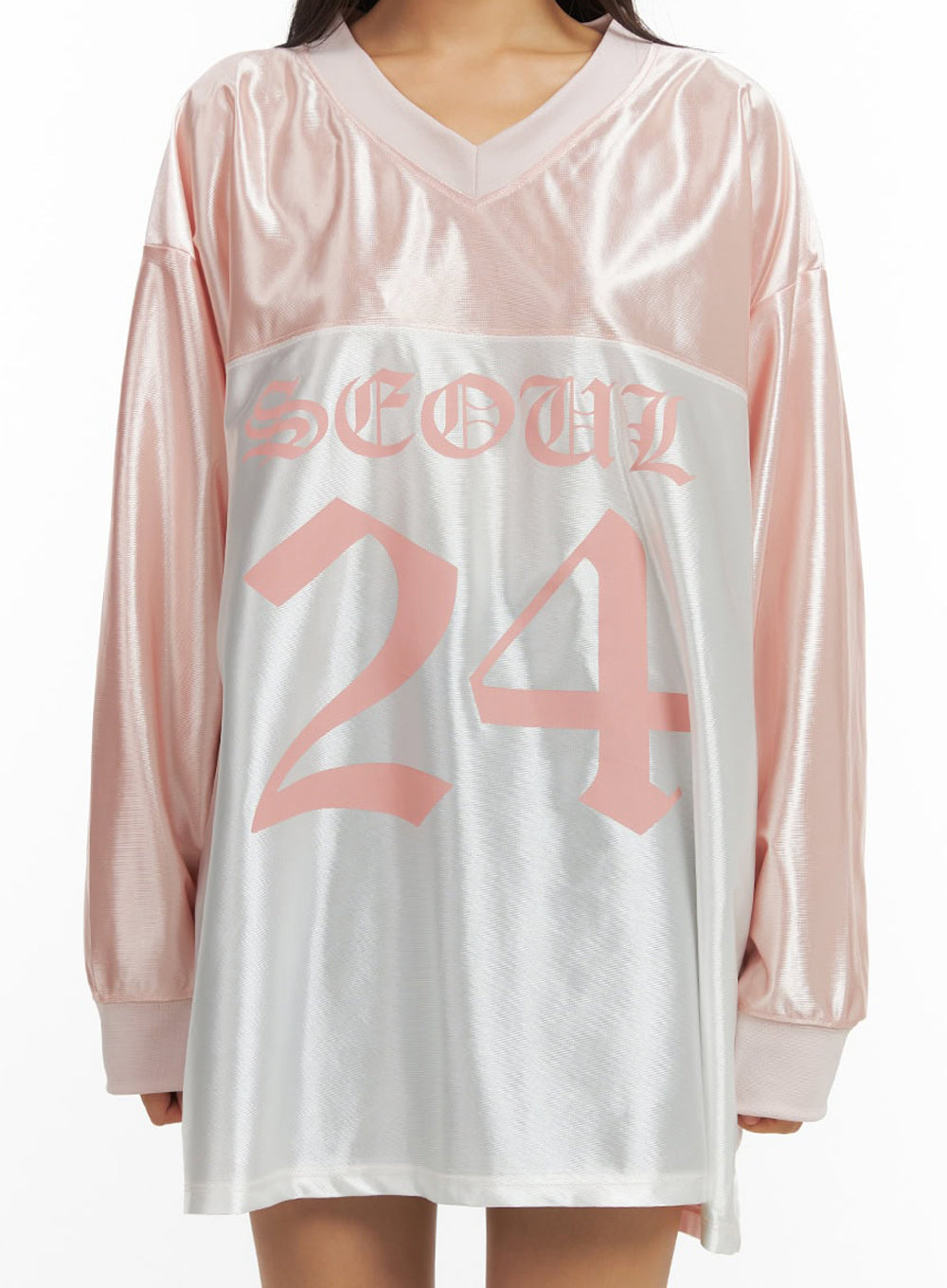 Pink Lettered Poly Sweat V-Neck Hoodie IO409