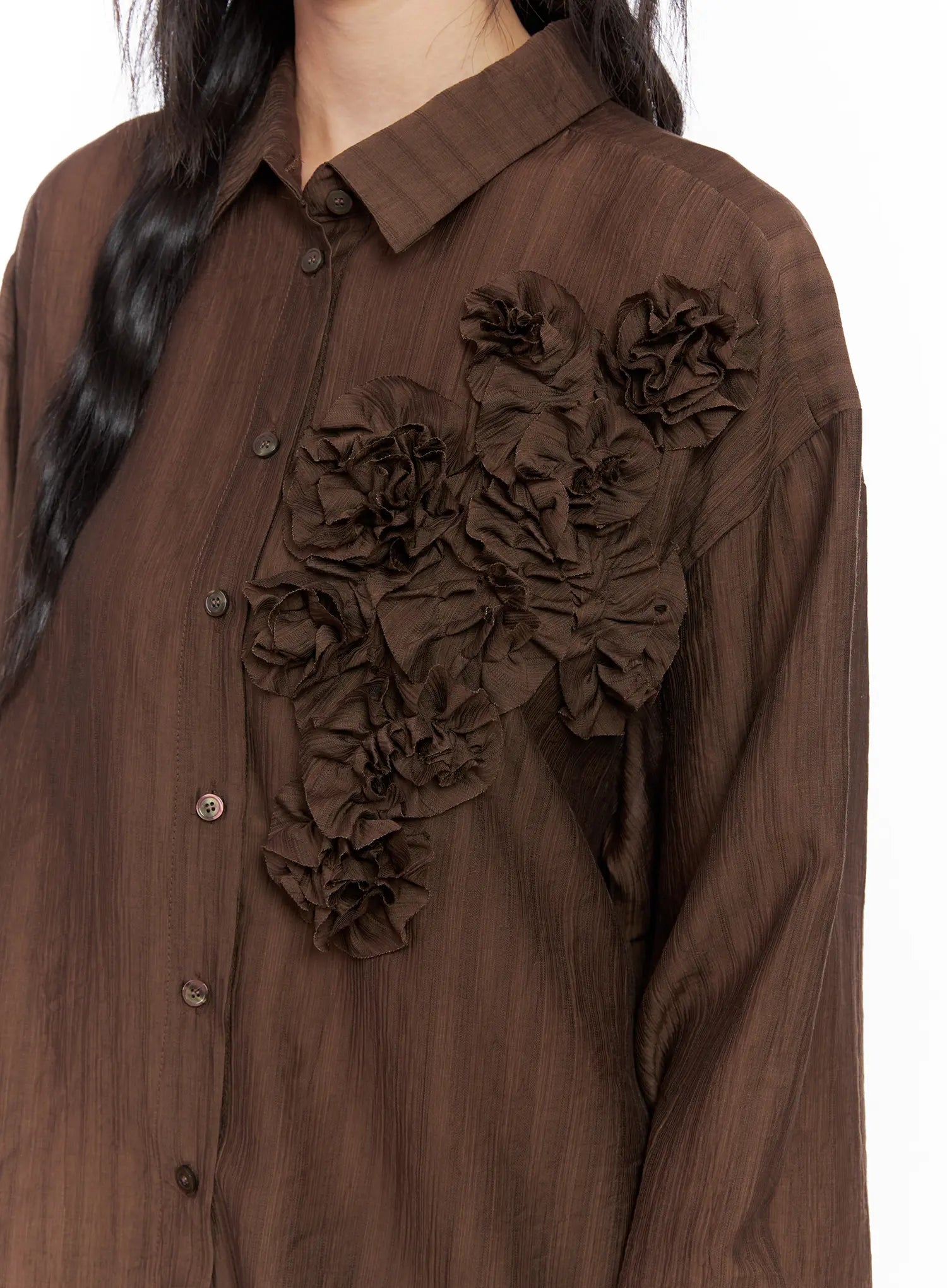 Oversized Floral Frill Chiffon Blouse CO507