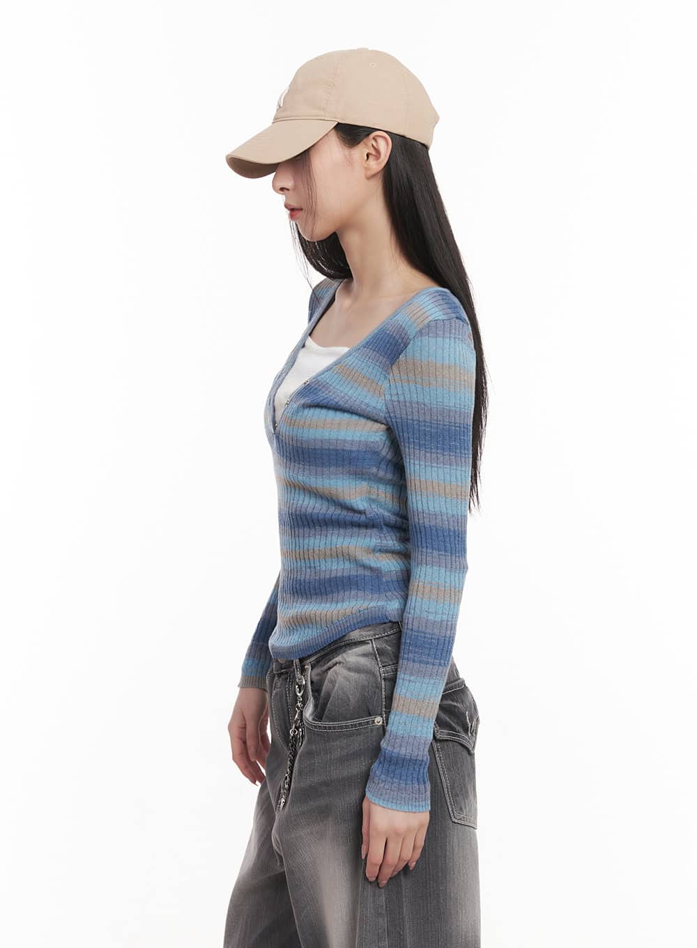 Stripe Buttoned Layered Top CM518