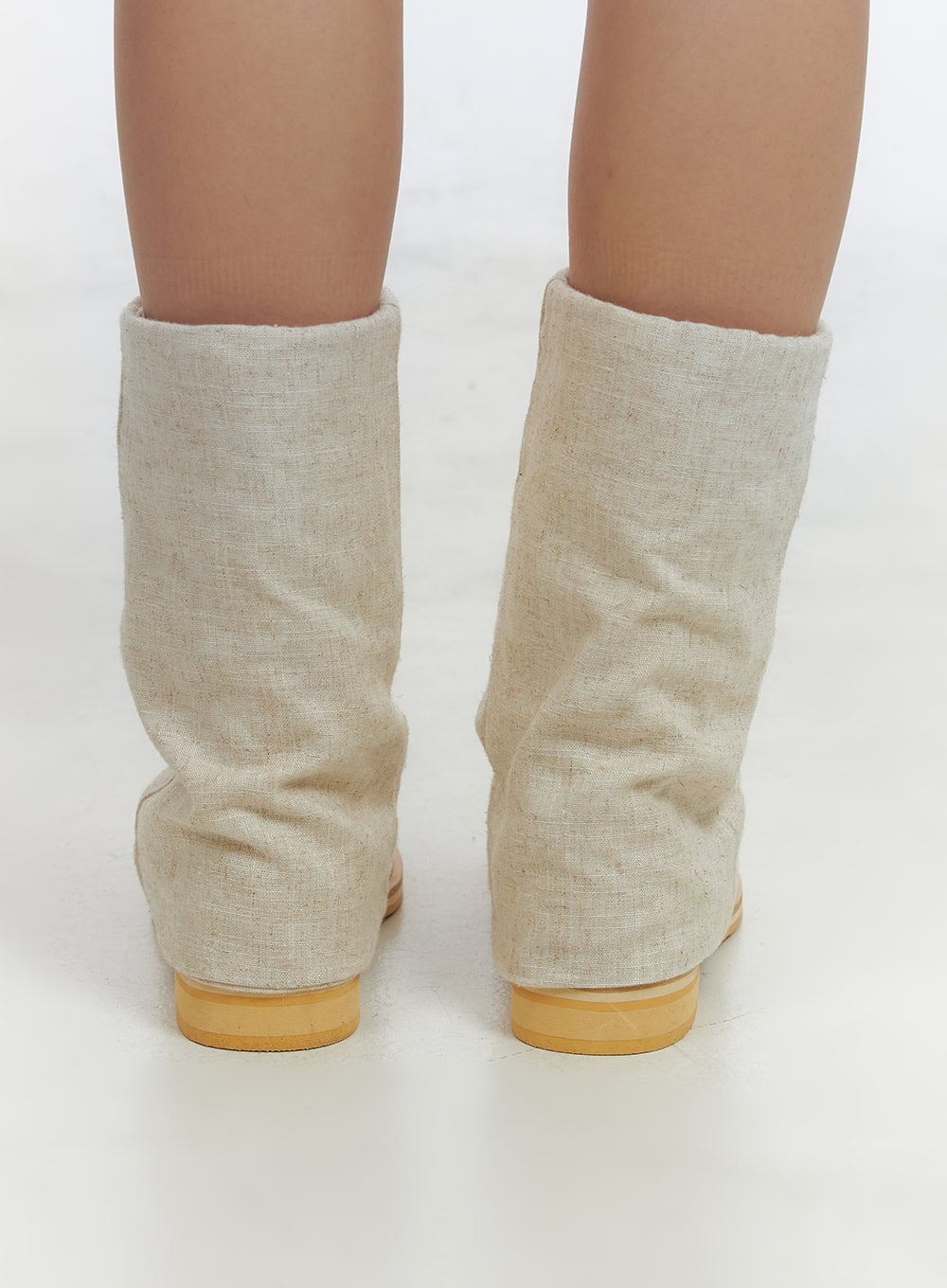 Linen Open-Toe Midi Boots CL410