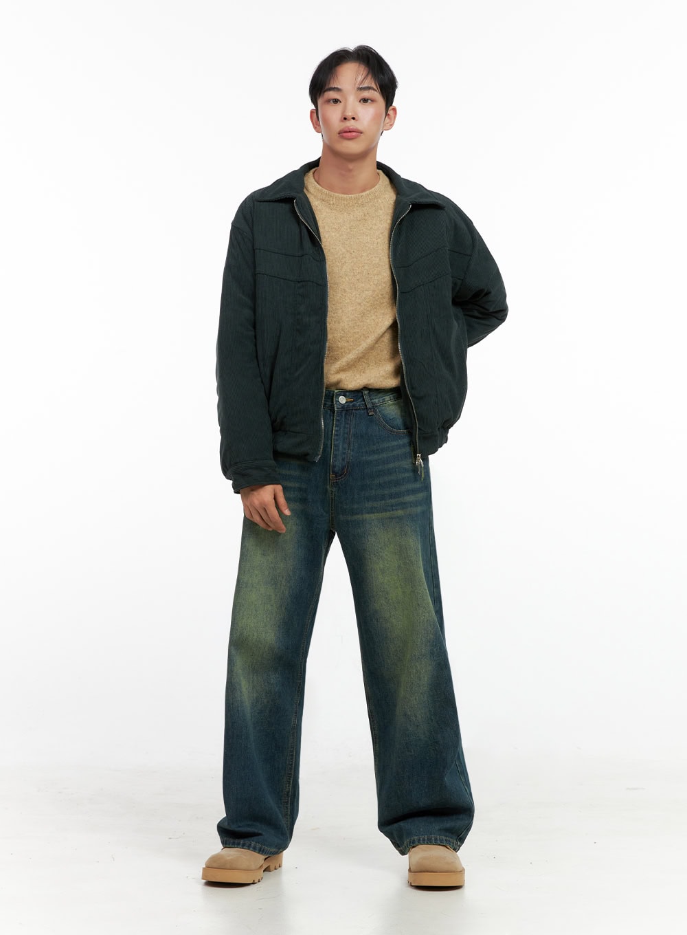 Men's Washed Vintage Wide-Leg Jeans IN426