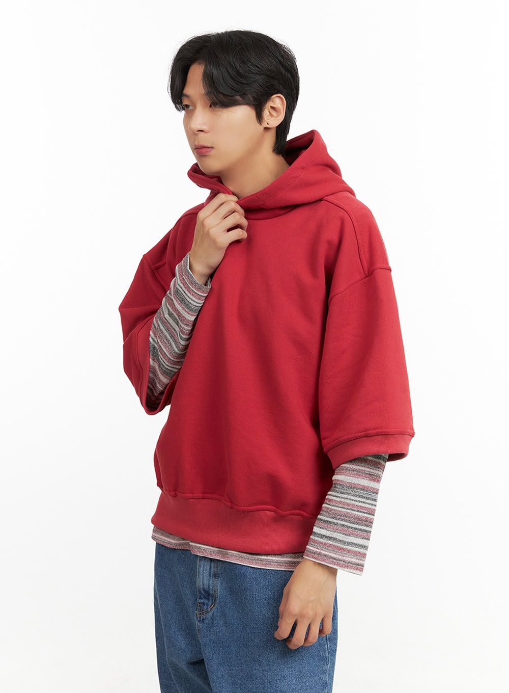 Men's Cozy Boxy Fit Hooded Sweatshirt (Red) IU405