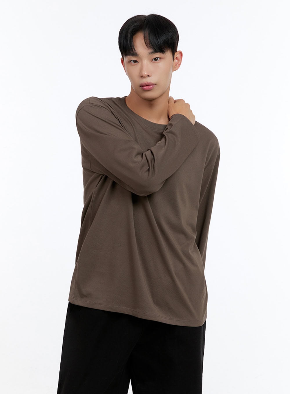 Men's Basic Cotton Long Sleeve T-Shirt (Brown) IS412