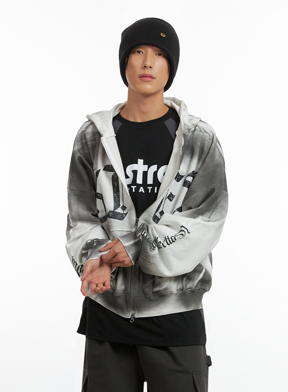 Men's Faded Zip Up Hoodie IO417