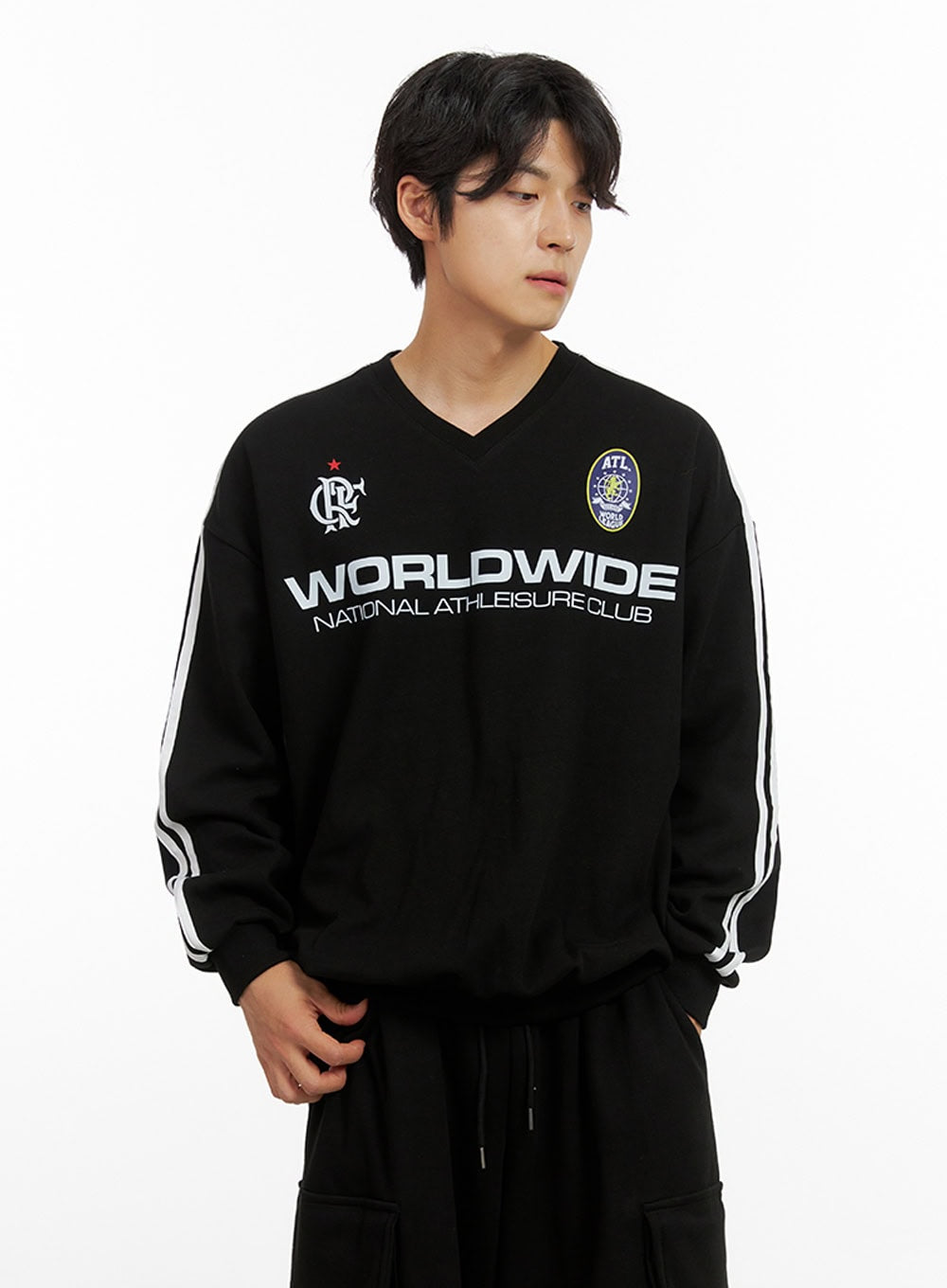 Men's Graphic V-Neck Sweatshirt (Black) IG409