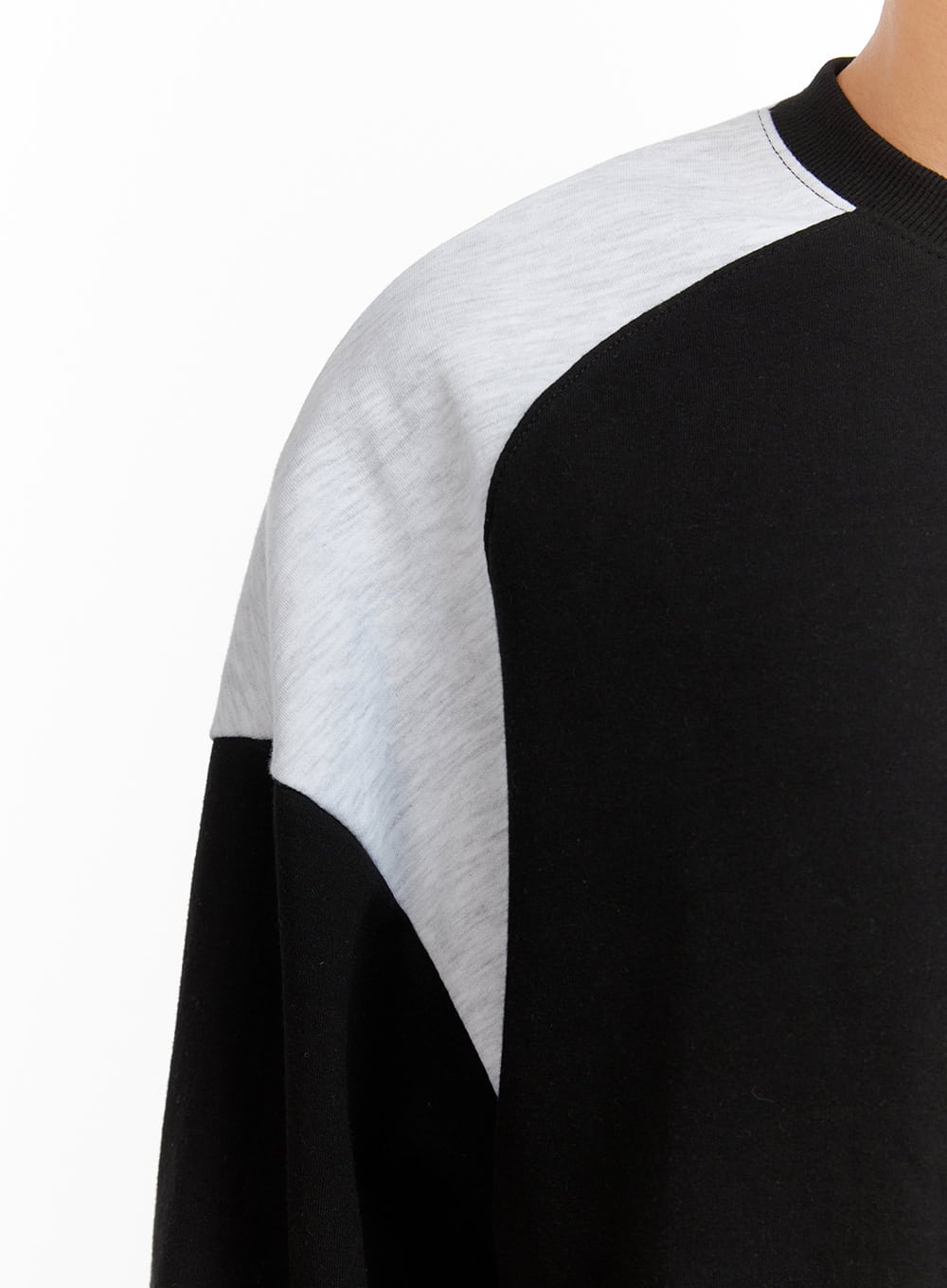 Men's Cozy Contrasting Crewneck Sweatshirt (Black) IU414