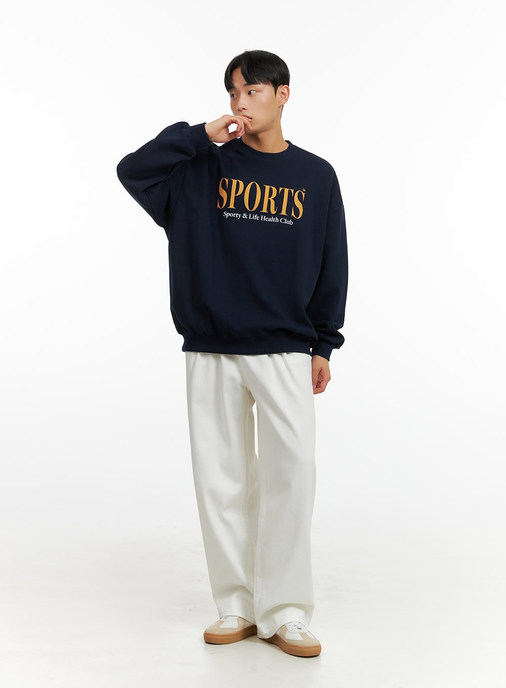Men's Graphic Lettering Crewneck Sweatshirt (Dark Blue) IU414