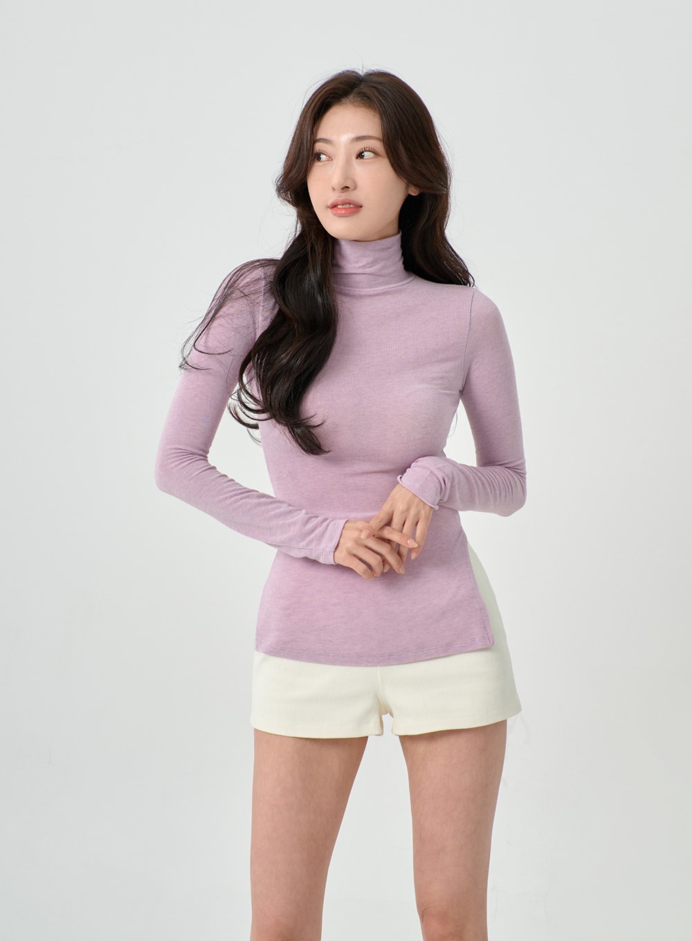 Side Cut Turtleneck Long Sleeve T-Shirt IO31