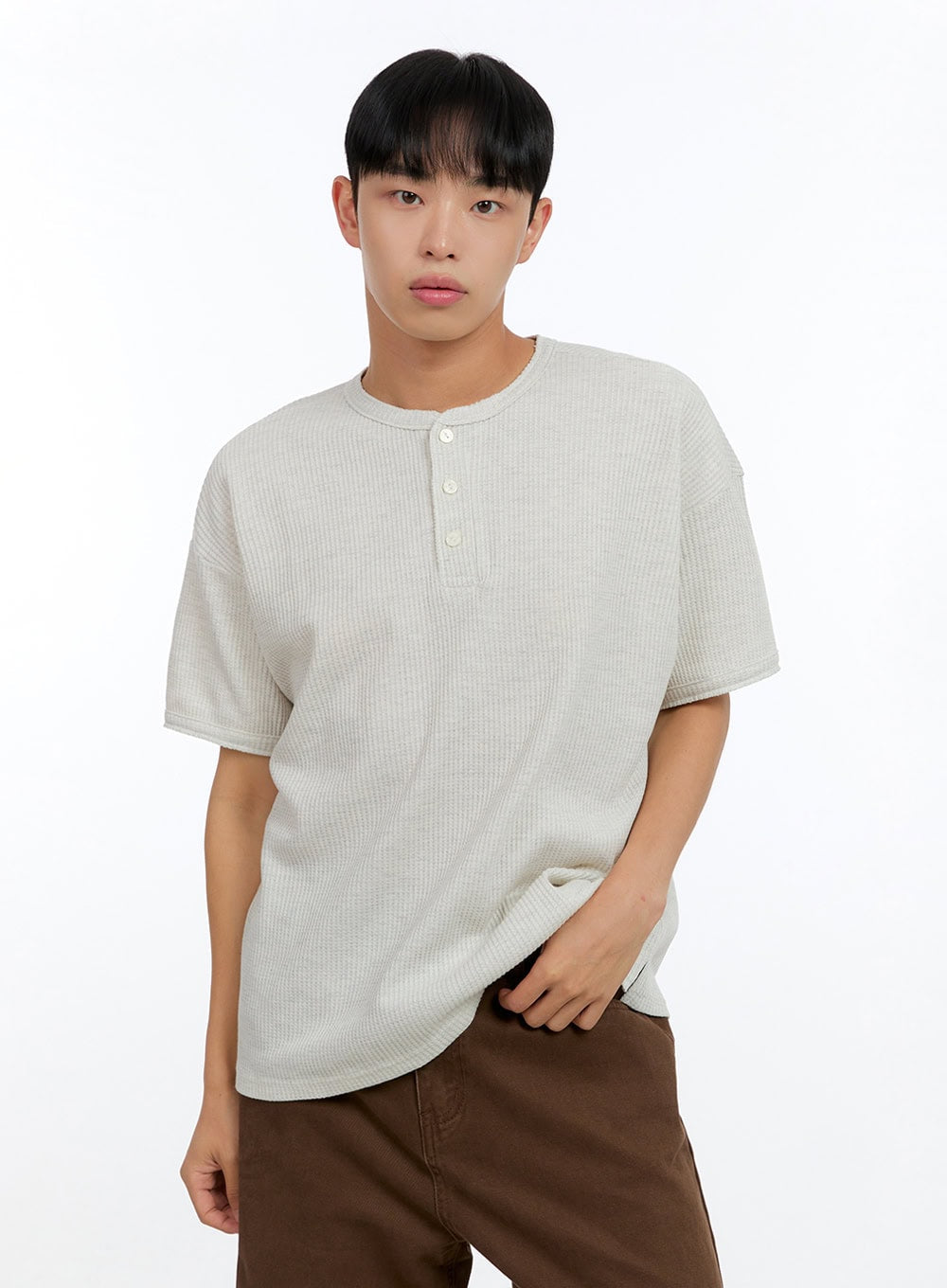 Men's Buttoned Ribbed Cotton Top IG416