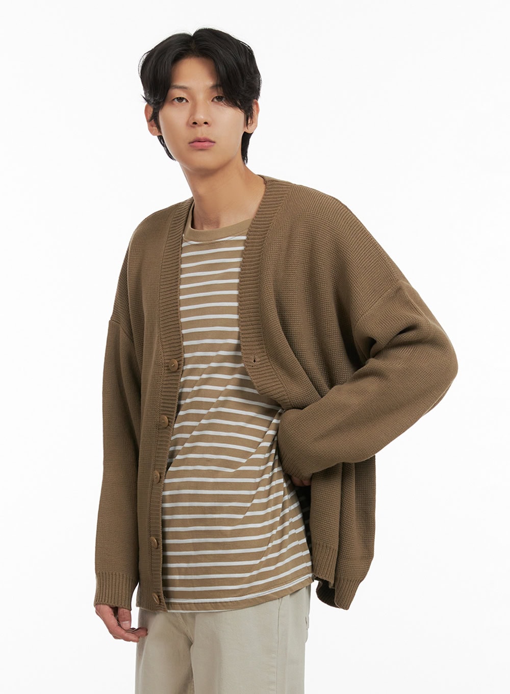 Men's Oversized Buttoned Cardigan (Beige) IY410