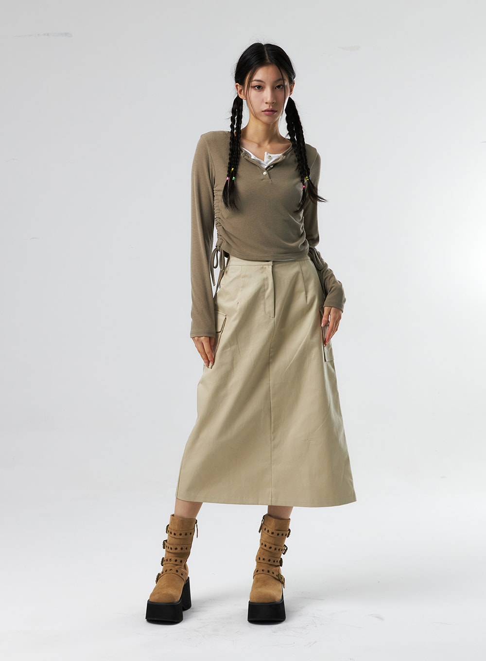 Ruched Long Sleeve Top IS327