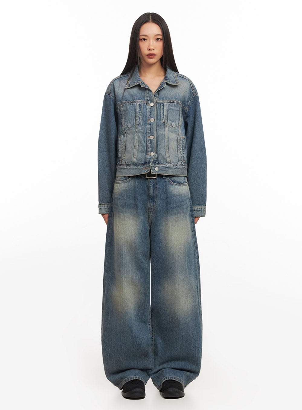 Sharon Washed Wide-Fit Baggy Jeans IA507
