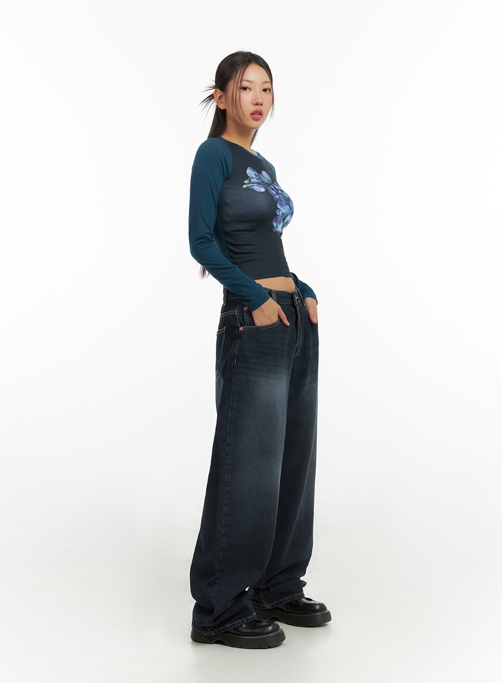Evelyn Washed Baggy Jeans (Dark Blue) IS402