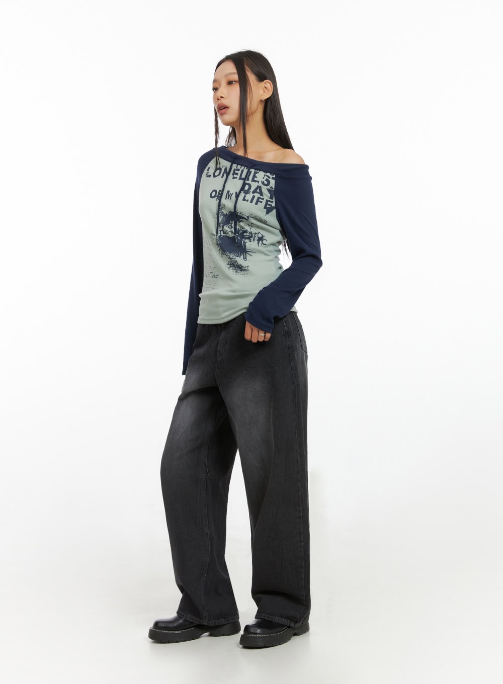 Haven Black-Washed Wide Jeans IS427