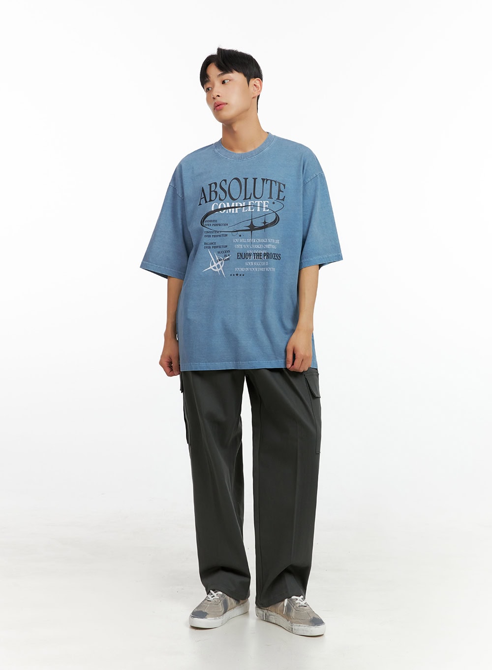Men's Cotton Lettering Oversized Graphic Tee (Blue) IU414