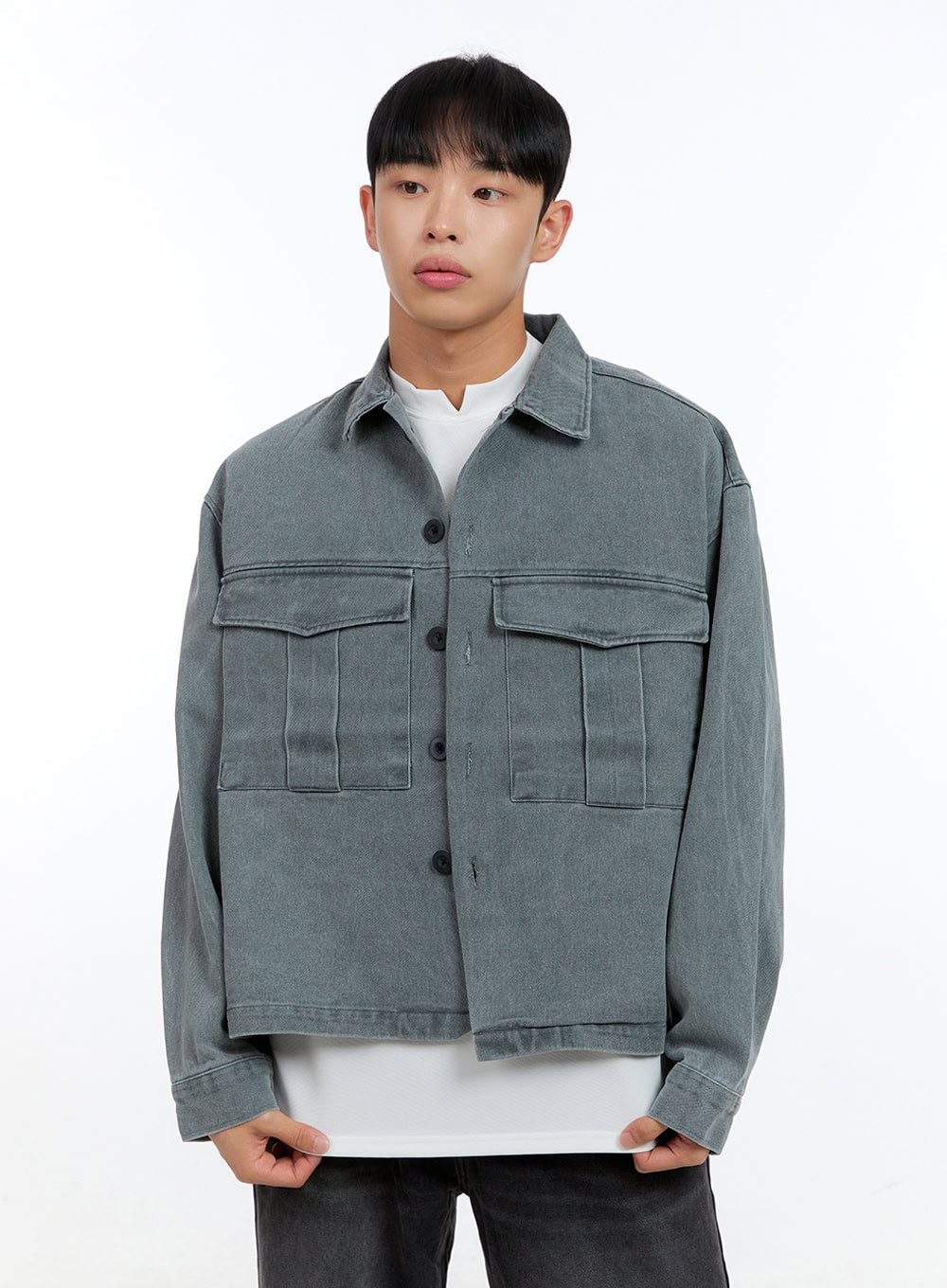 Men's Washed Crop Pocketed Cotton Jacket IG422