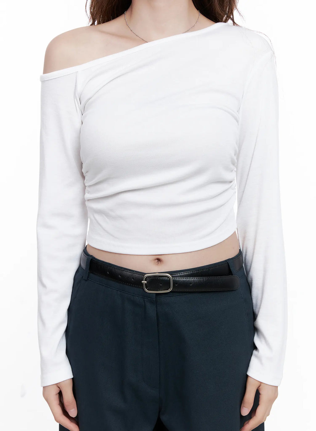 Asymmetric Off-Shoulder Ruched Top CG521