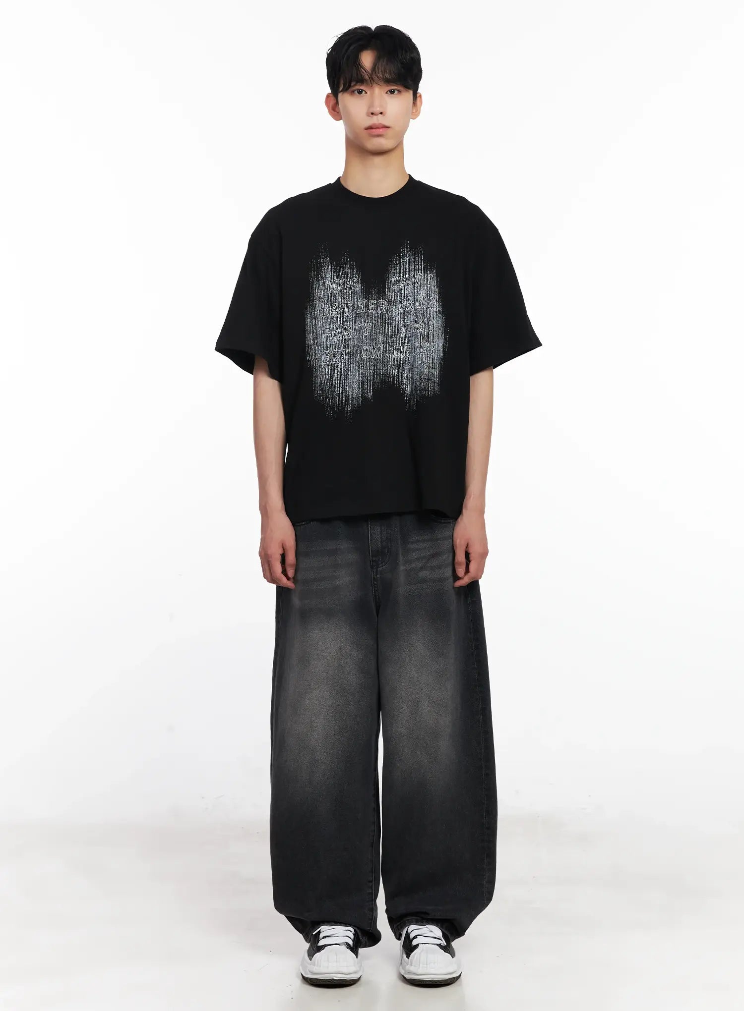 Men's Washed Wide-Leg Jeans IU526