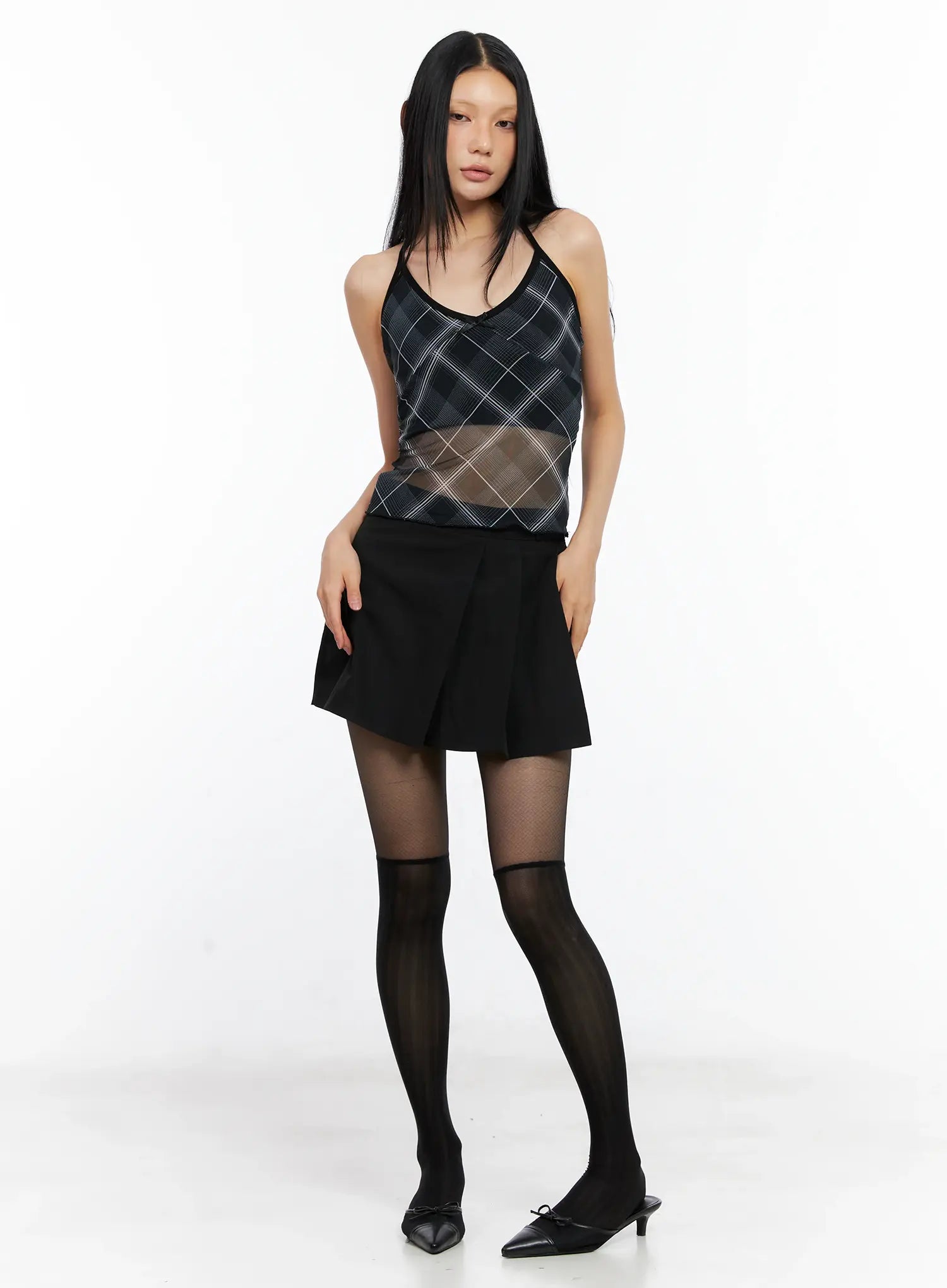 Sheer Plaid Halter Top CL529