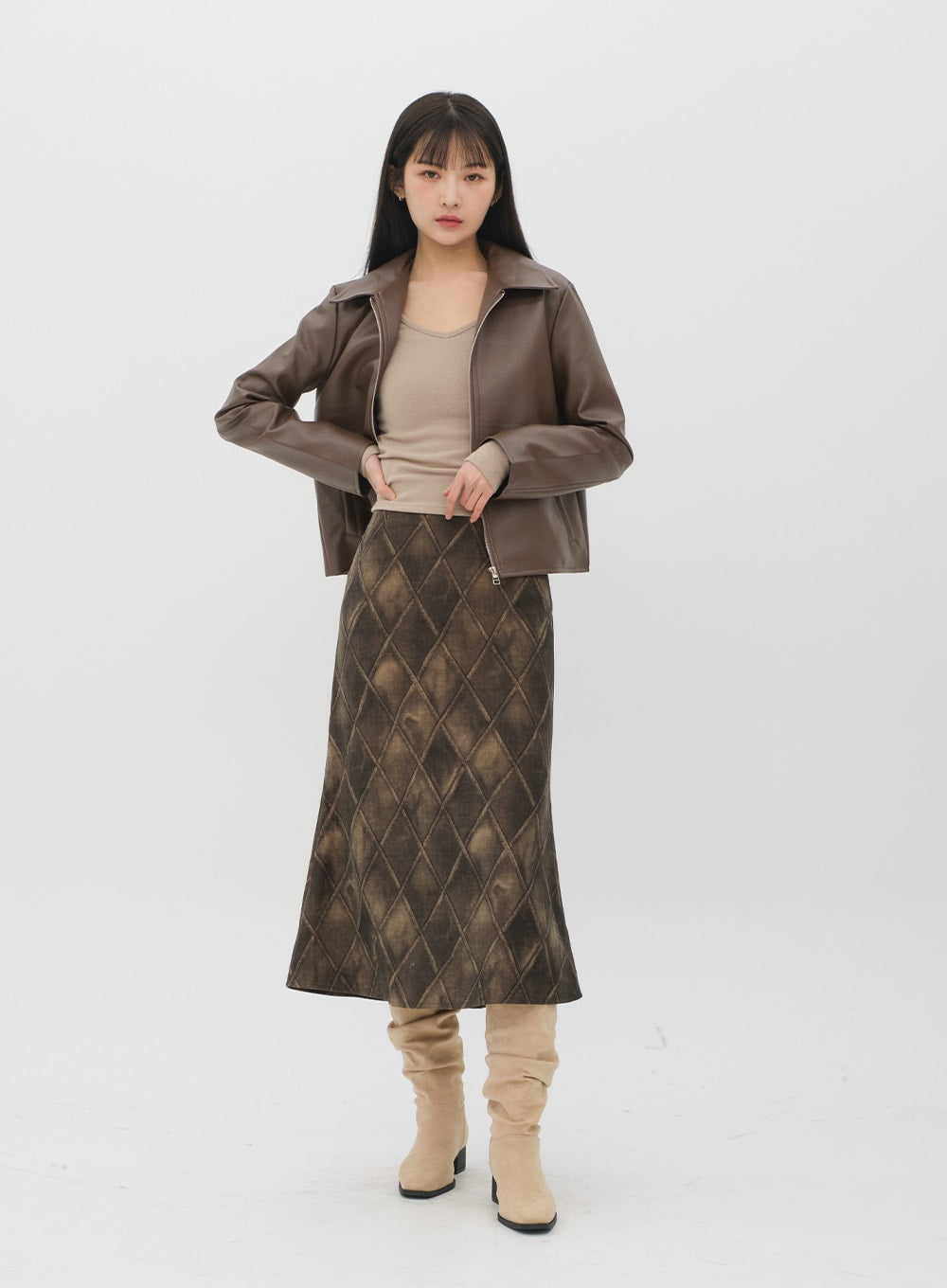 Faux Leather Jacket with Collar C2001