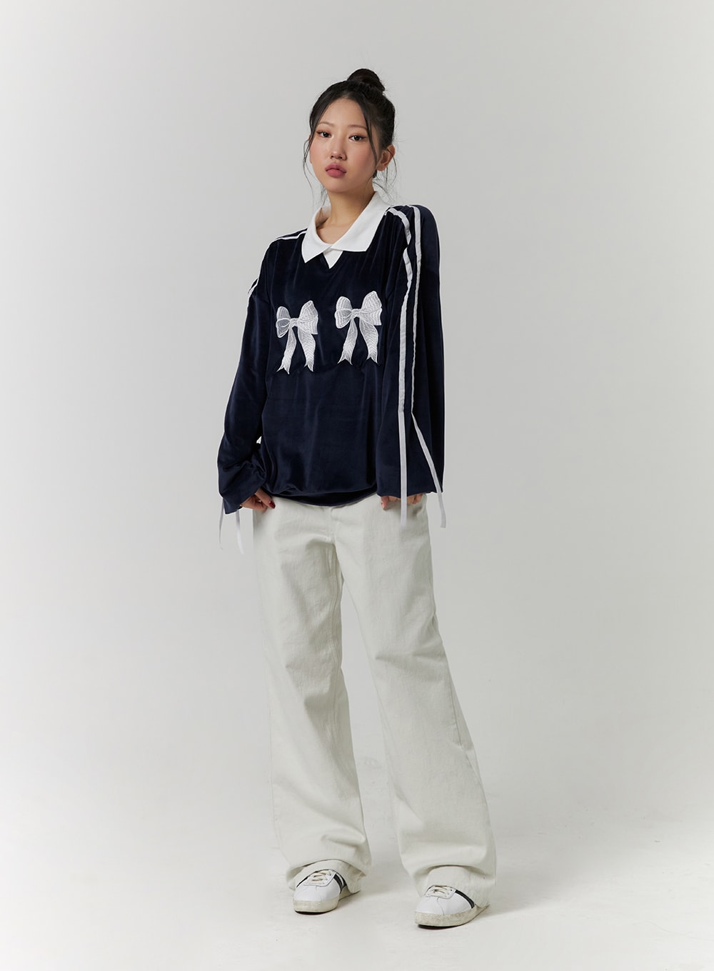 Terry Collar Double Ribbon Sweatshirt CD319