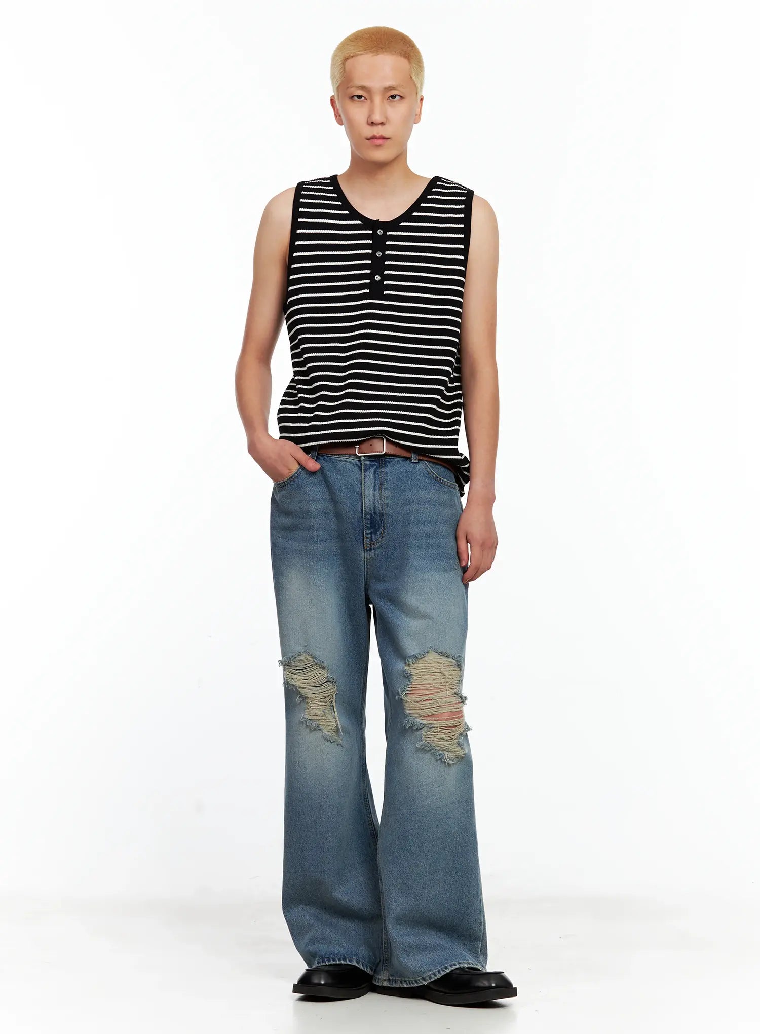 Men's Distressed Wide-Leg Denim Pants IL511