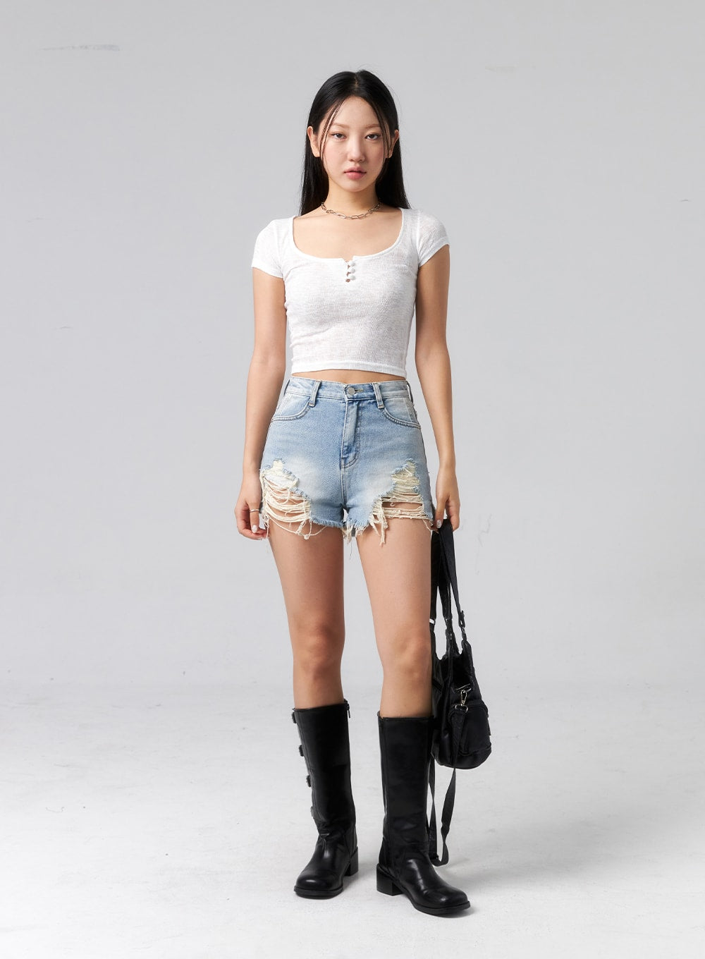 High Waist Ripped Shorts CL319