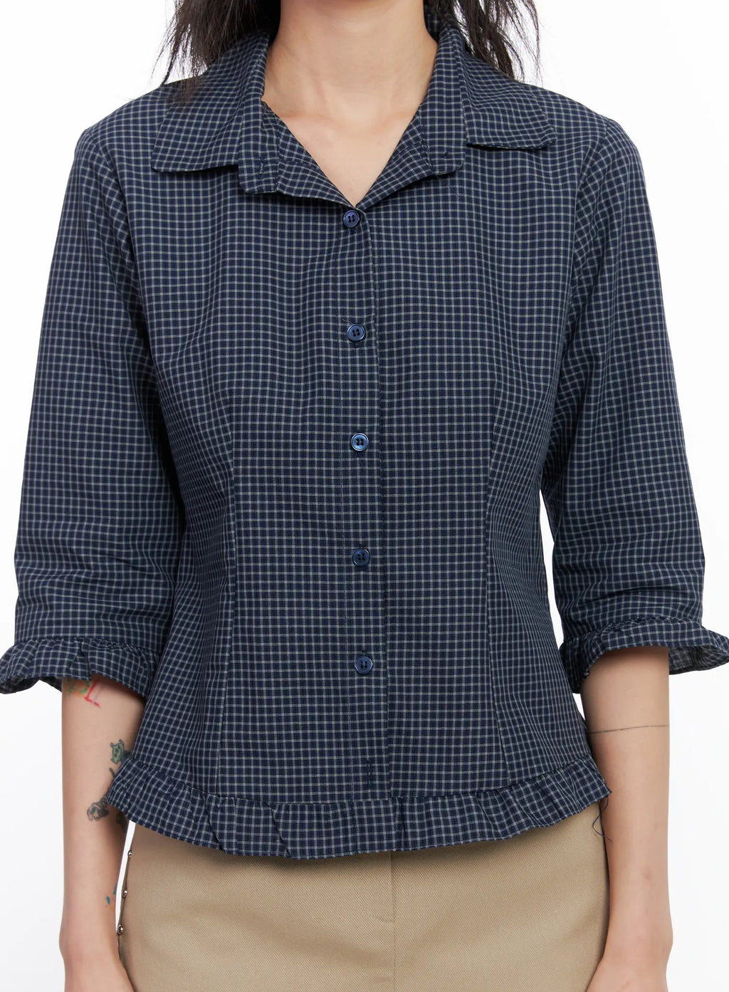Ruffled Gingham 3/4 Shirt CO507