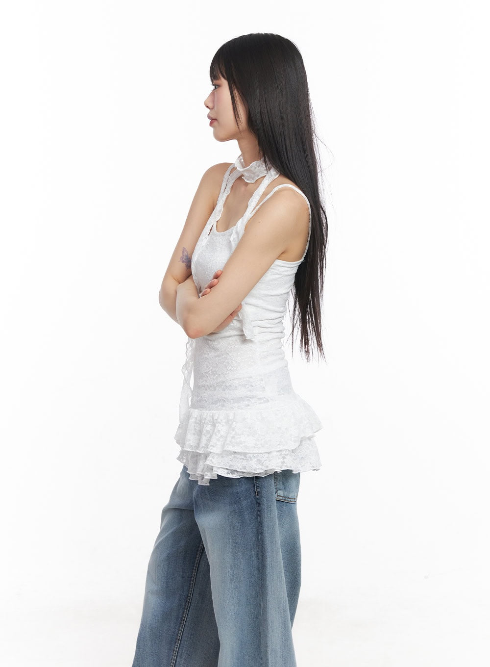 Frilly Lace Mini Dress with Scarf Set CY512