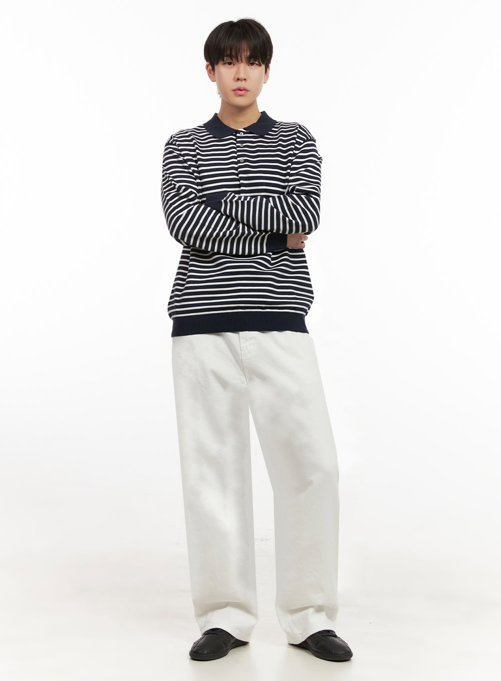 Men's Cotton Wide-Fit Trousers (White) IJ517