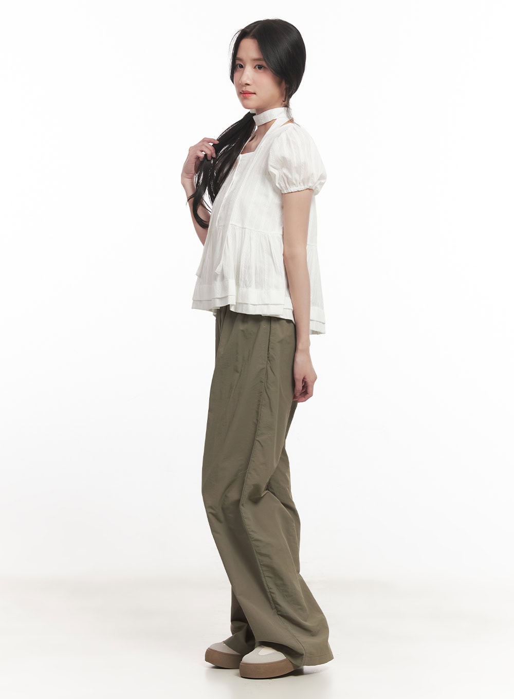 Puff-Sleeve Blouse & Scarf Set CA510