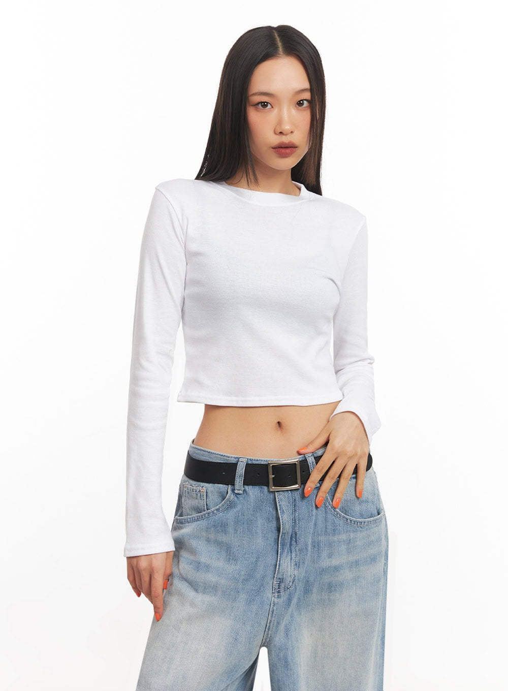 Slim-Fit Long-Sleeve Crop Top IA504
