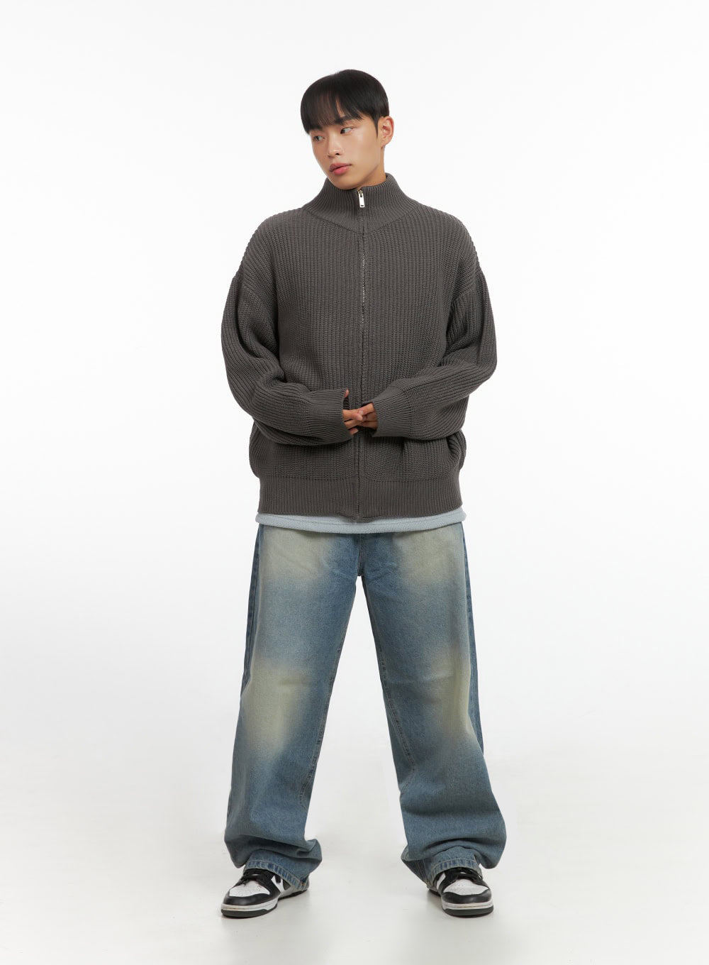 Men's Turtle Neck Cable Zip-Up Knit IO420