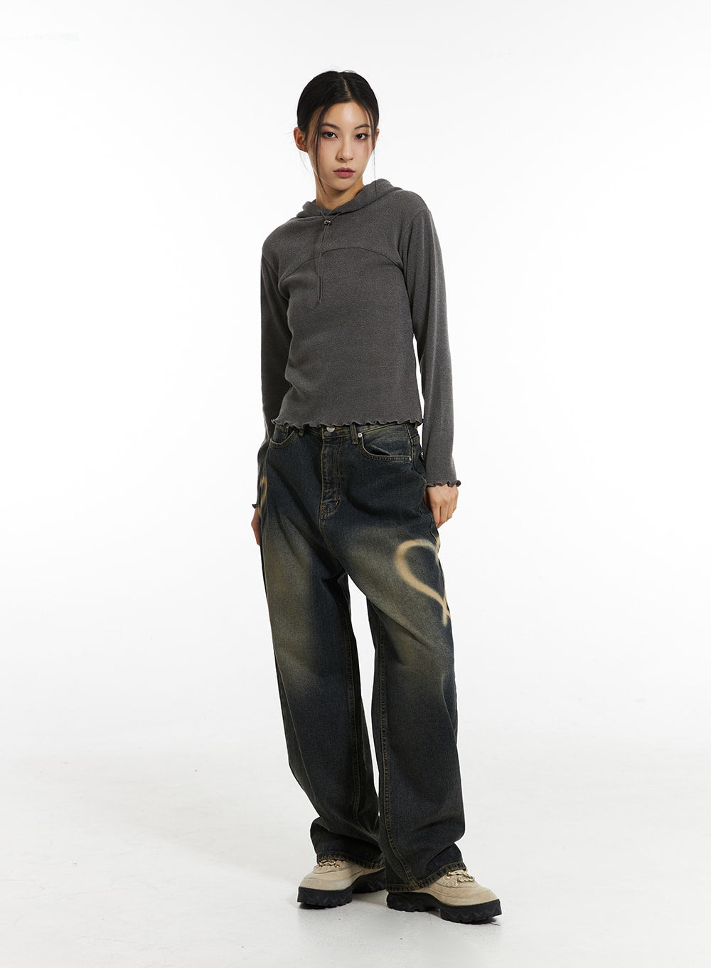 Heart-Bleached Wide Leg Jeans IN308