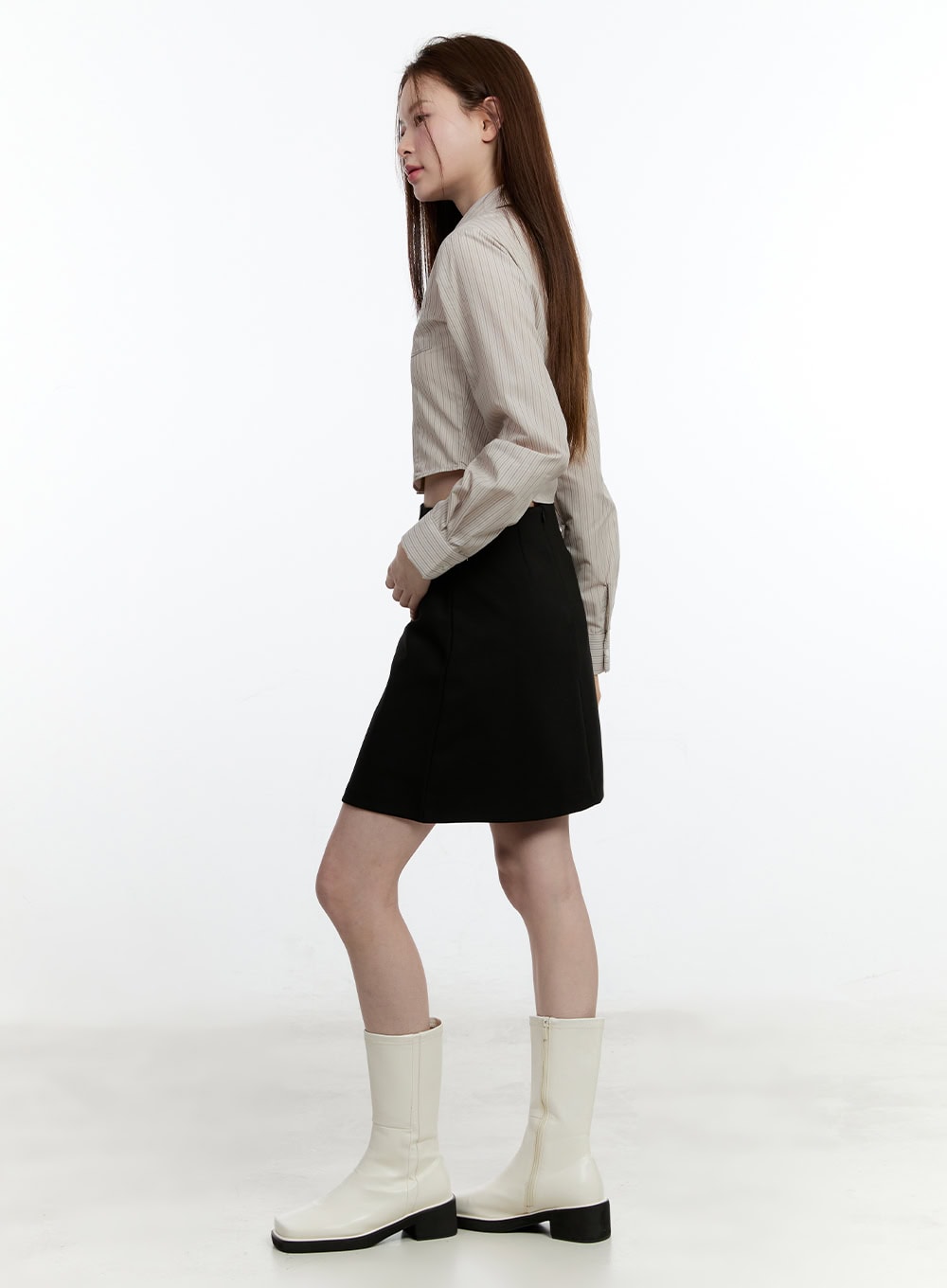 Striped Cropped Button-Up Shirt CM521