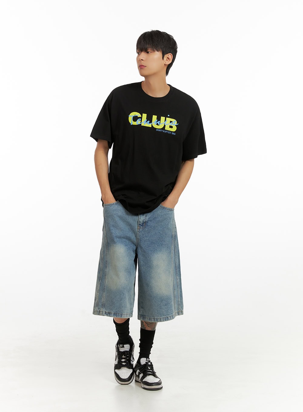 Men's Lettering Round Neck T-Shirt (Black) IU418