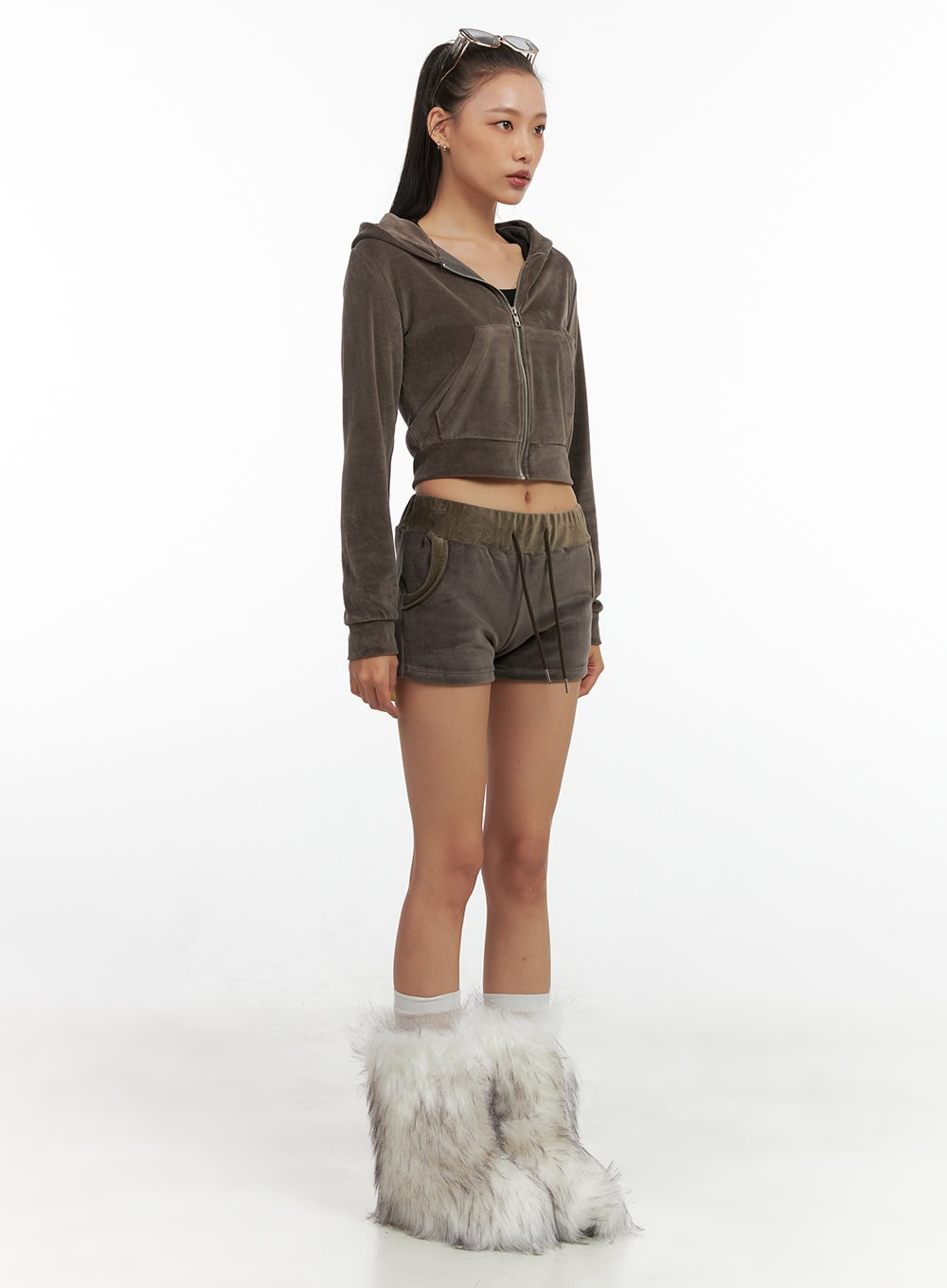 Solid Velvet Crop Hoodie CO424