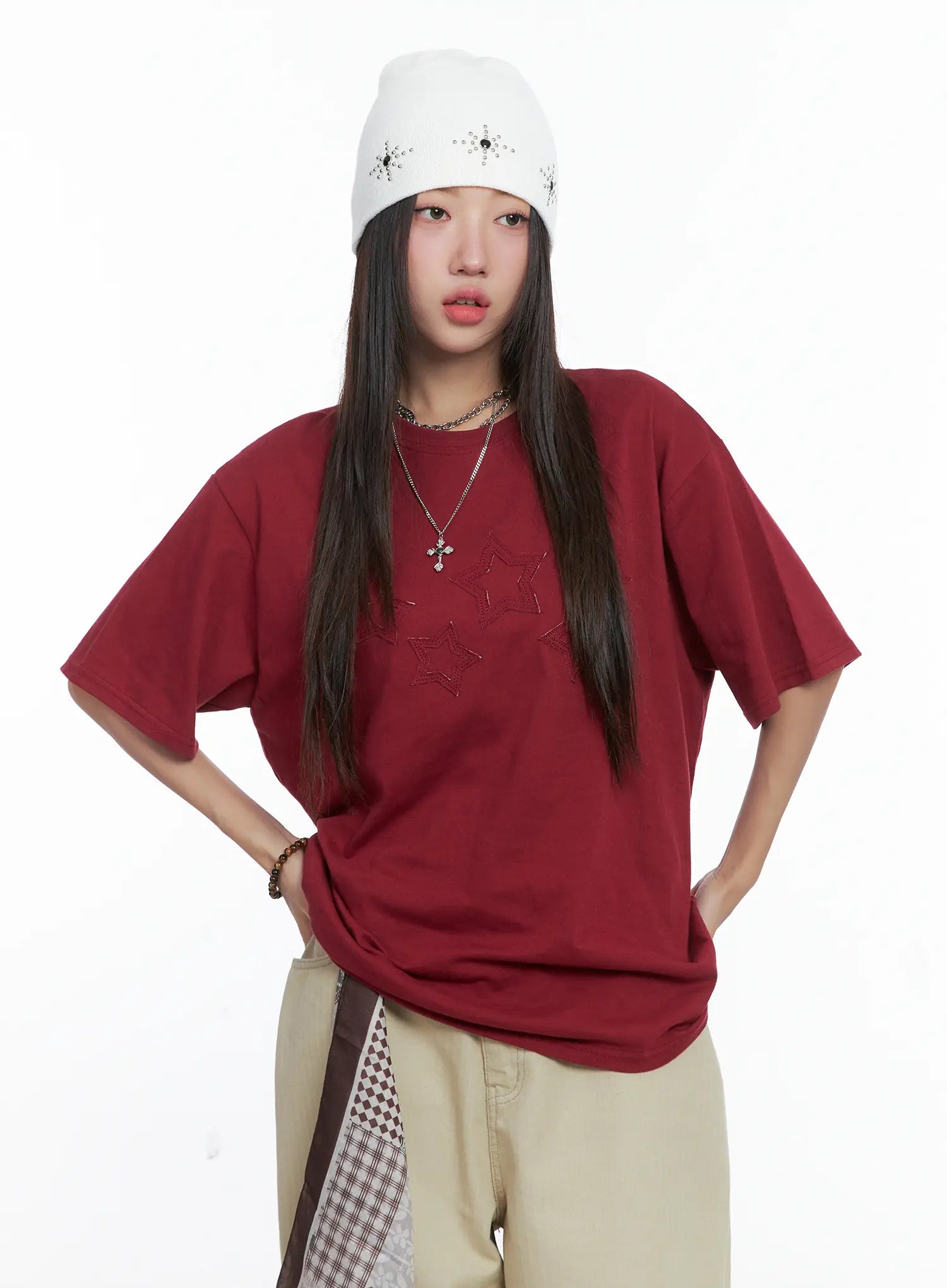 Oversized Embroidered Star Patch Tee CS503