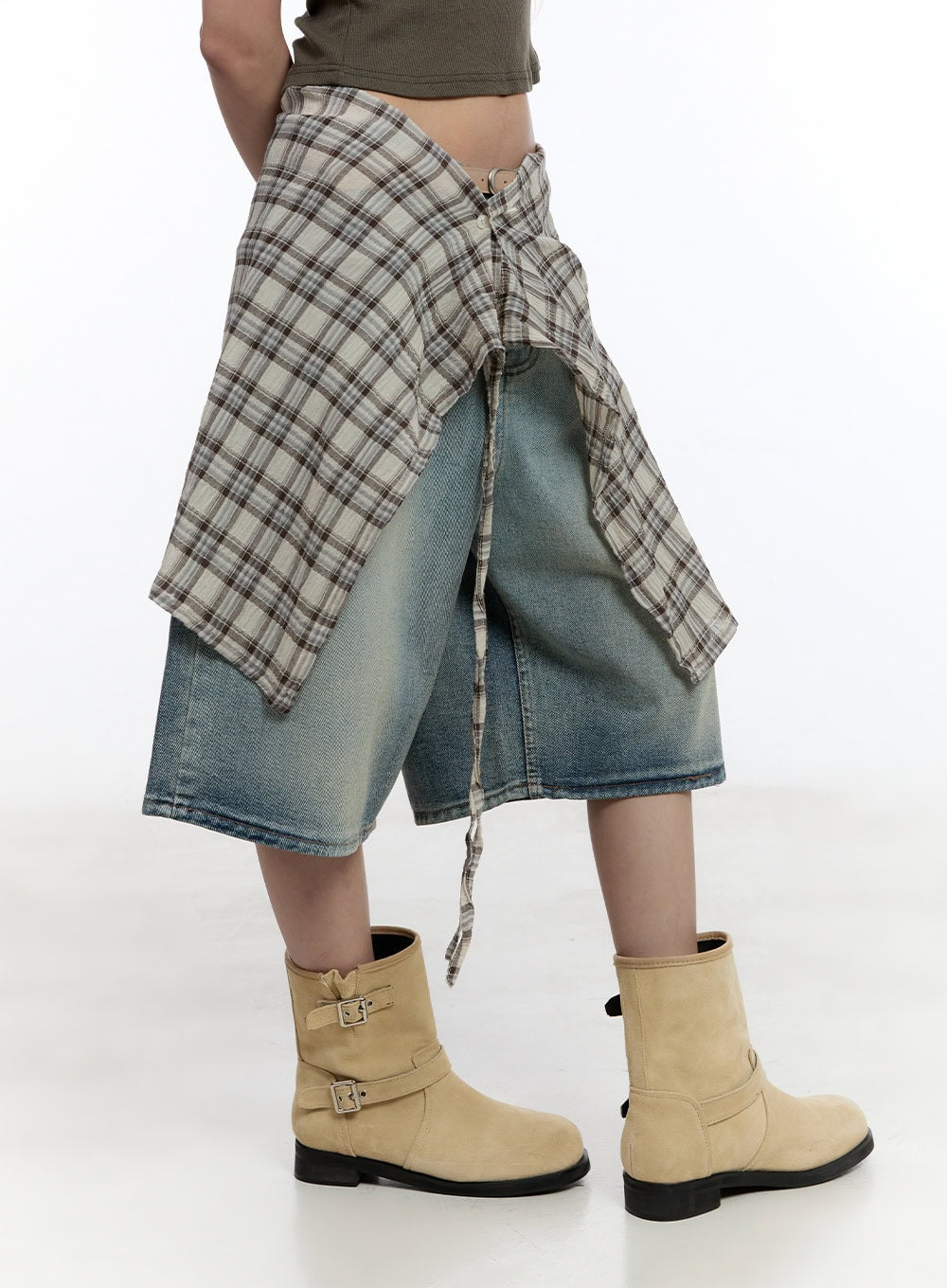 Checkered Wrap Midi Skirt CY530