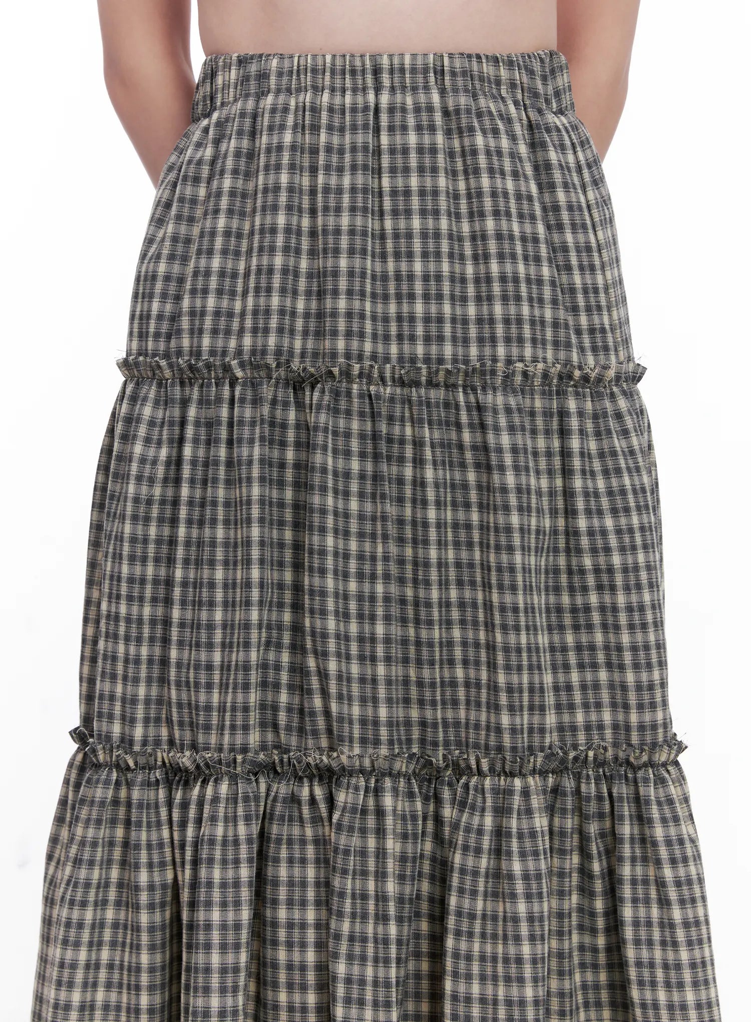 Ruffled Gingham Tiered Maxi Skirt CG520